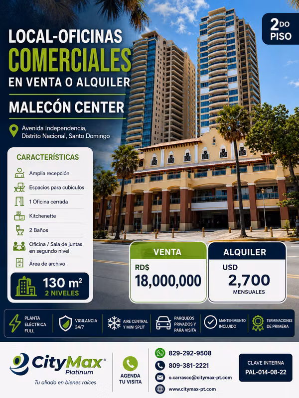 Commercial for Sale or Rent in Malecon Center - 130 m ²