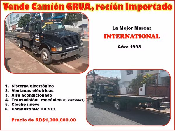 Vendo Camión GRUA, marca INTERNATIONAL del 98, recién Importado