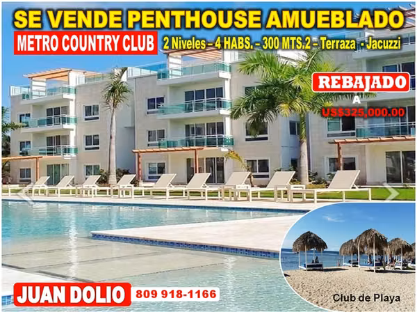 PENTHOUSE de LUJO, AMUEBLADO en Metro Country Club, 300 MTS.2