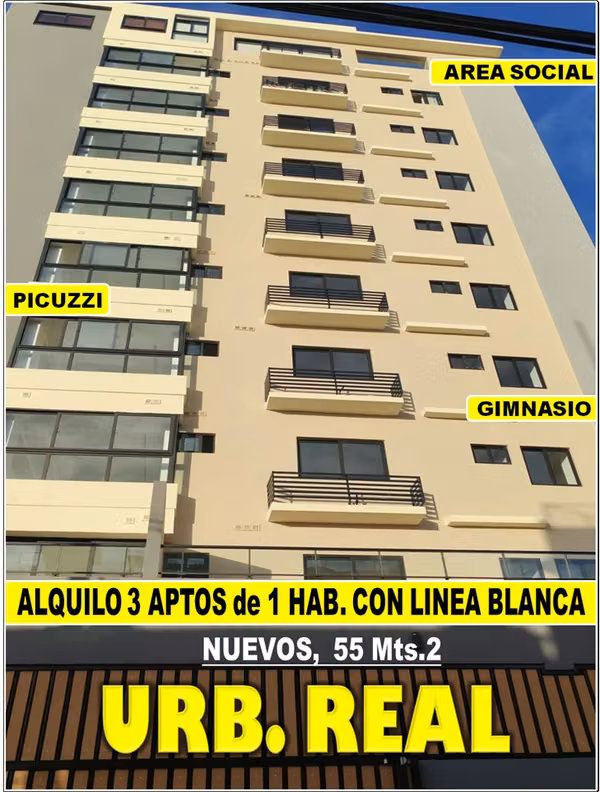 ALQUILO 3 APTOS DE 1 HABS. CON LINEA BLANCA,  EN URB. REAL, A ESTRENAR