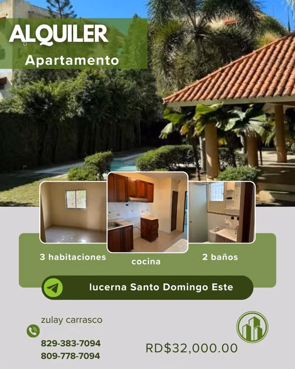 SE RENTA APARTAMENTO EN LUCERNA, SANTO DOMINGO ESTE