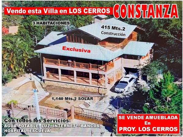 Exclusive Sale Villa in CONSTANZA, Project Los Carros, 3 HABS., 415 Mts.2, 3 Levels 1.140 Mts.2 SOLA