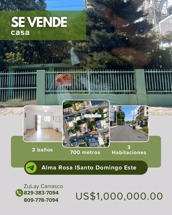 CASA EN VENTA – ALMA ROSA l, SANTO DOMINGO ESTE 