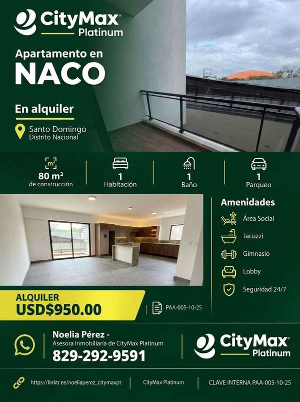 Modern Apartment for Rent with Jacuzzi and Gym - 124; Naco, Santo Domingo