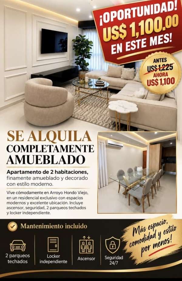 2 Habitaciones Amueblado  Arroyo Hondo Viejo
