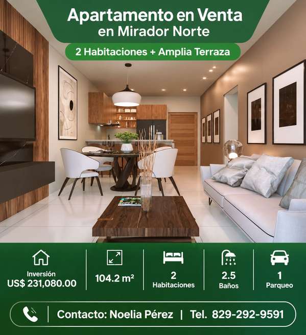 Apartamento en Venta en Mirador Norte | 2 Habitaciones + Amplia Terraza  