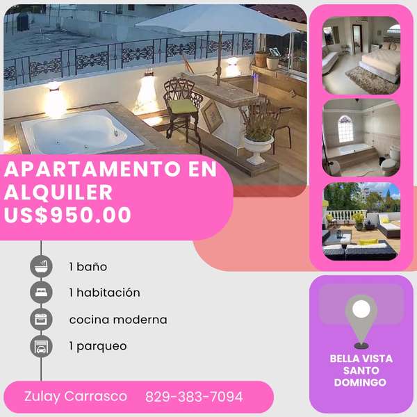 Alquiler de Estudio Amueblado en Bella Vista Santo Domingo Próximo a Plaza Lama y Av. Winston Churchill 