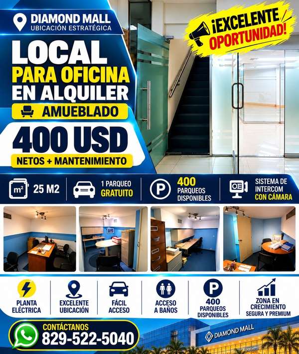 SE ALQUILA LOCAL PARA OFICINA EN DIAMOND MALL