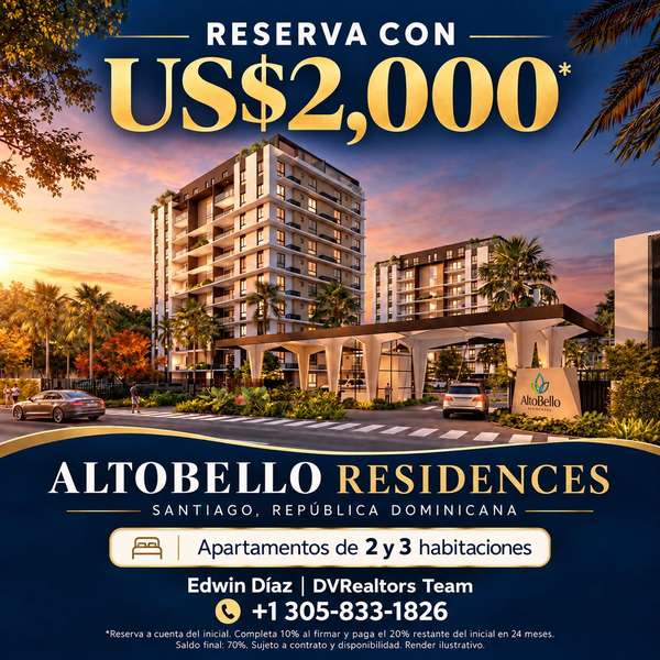 Reserva con US$2,000! Apartamentos en Santiago desde US$155,500