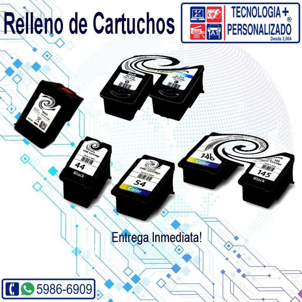 Relleno de Cartuchos Canon 210, 211, 140, 145, 44, 54, HP 664, 667