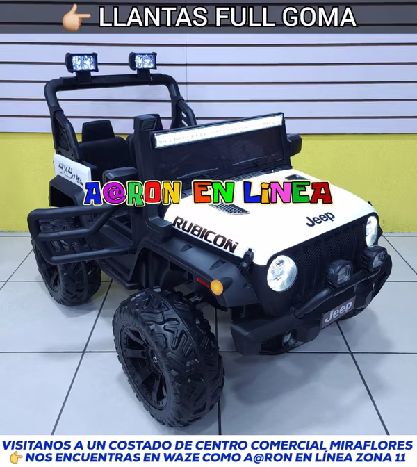 JEEP RUBICÓN 4x4 CON LLANTAS DE GOMA Y ENCENDIDO CON LLAVE PARA NIÑOS
