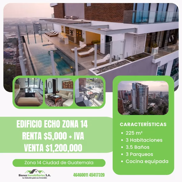 APARTAMENTO AMUEBLADO EN VENTA EN EDIFICIO ECHO ZONA 14
