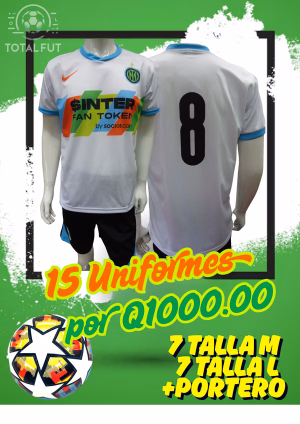15 Inter-White football Uniforms Q10000.00