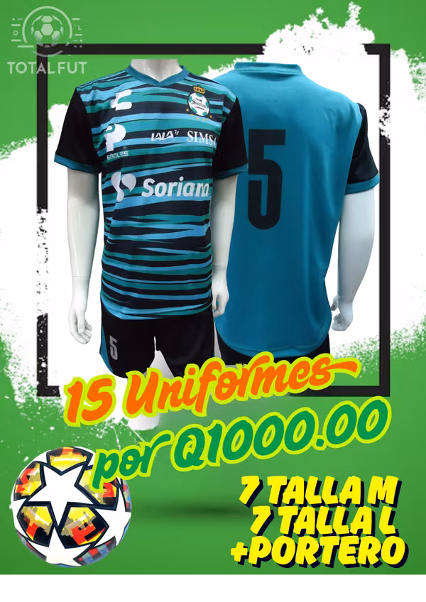 15 Green Santos Football Uniforms with Black Q10000.00