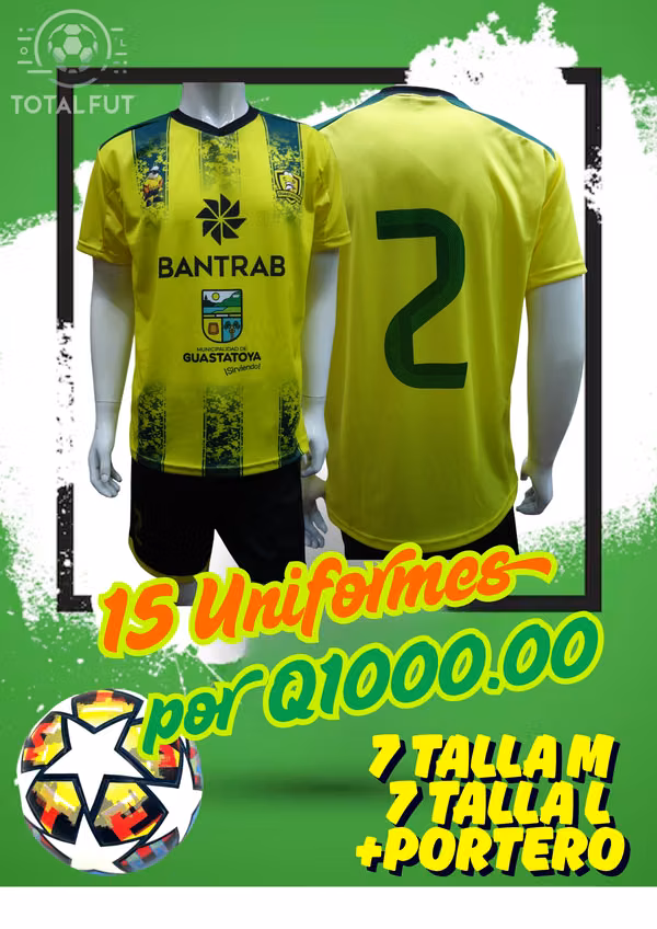 15 Uniformes de Futbol Guastatoya Amarillo Q1000.00