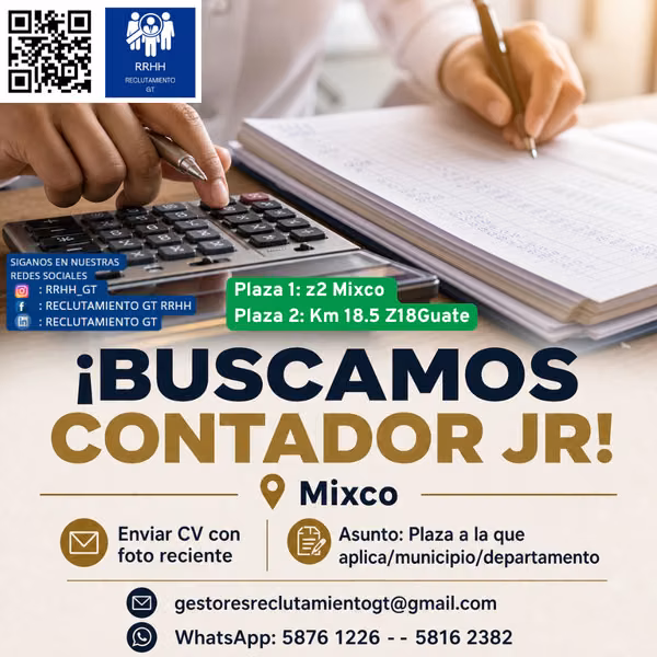 ¿Eres Perito Contador? ¡Estamos contratando Auxiliar Contable en Mixco!