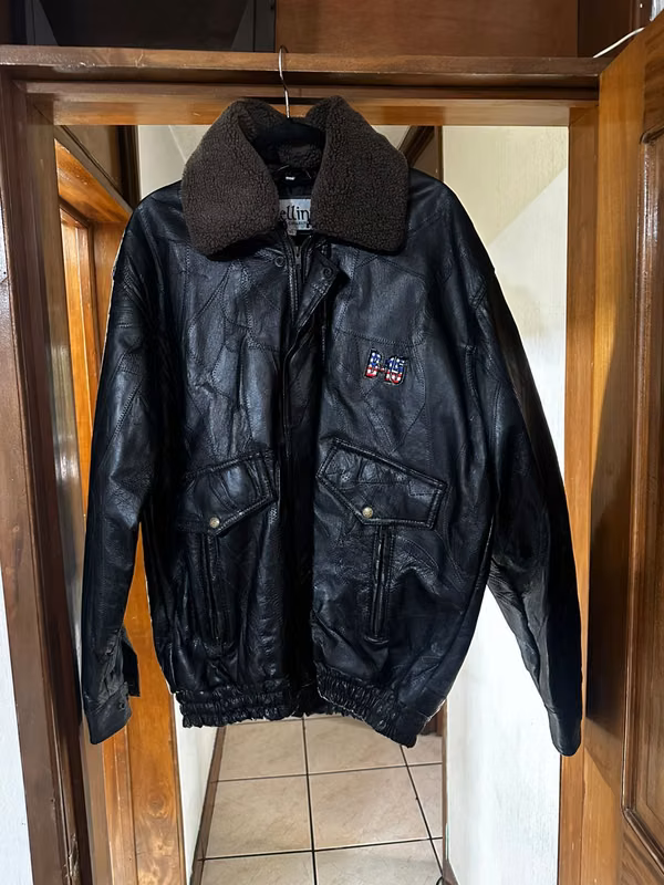 Bomber Jacket de Cuero Negra Cellini B-15 – Talla XL