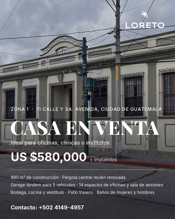 Casa comercial en venta, Zona 1 – Ideal para oficinas, clínicas o institutos