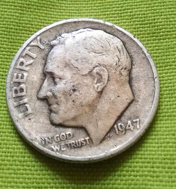 1947 D LIBERTY ROOSEVELT USA ONE DIME ERROR MONEDA ANTIGUA