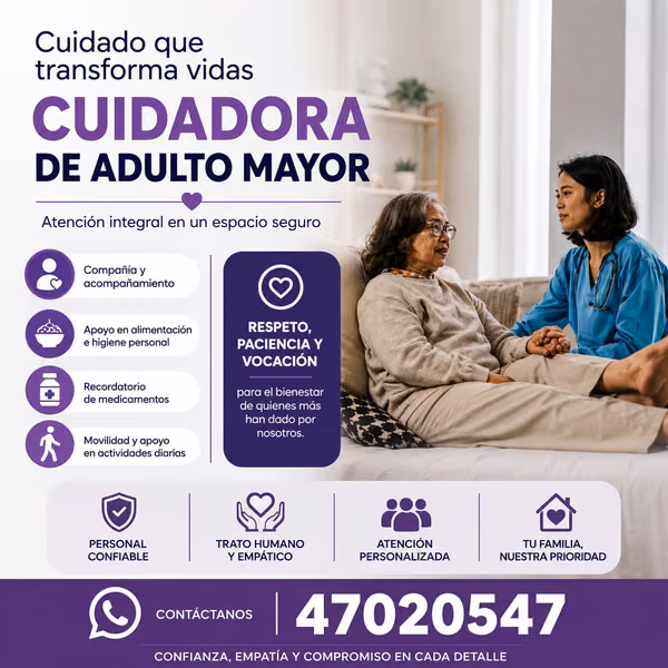 NECESITAS UNA CUIDADORA DE ADULTO MAYOR?