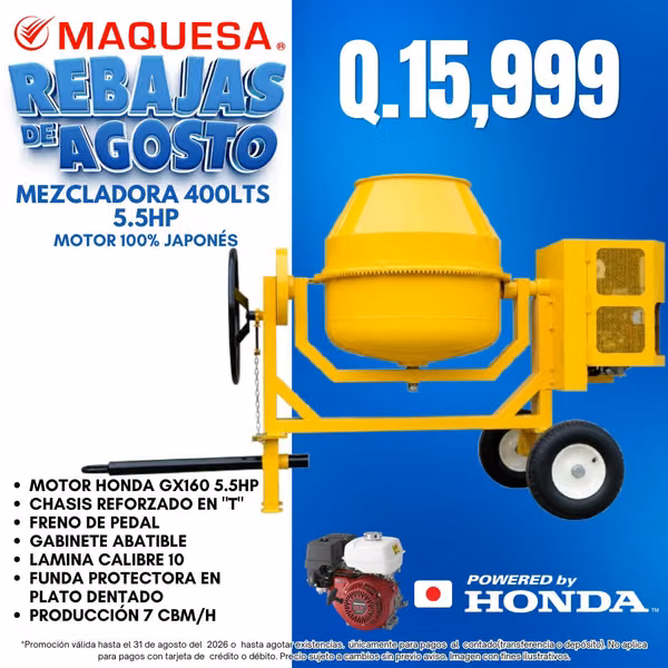 MEZCLADORA DE CONCRETO 1.5 SACOS 400 Lts