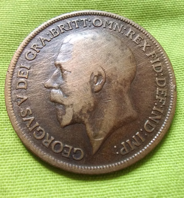 1917 GEORGIVS V ONE PENNY GRAN BRETAÑA MONEDA ANTIGUA 