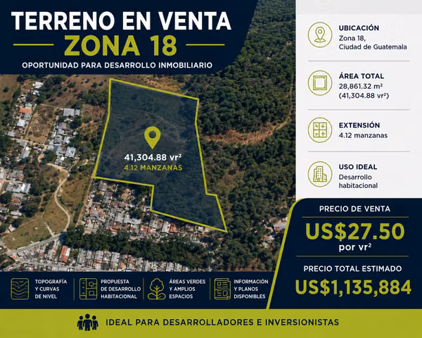 TERRENO EN VENTA EN ZONA 18 – OPORTUNIDAD PARA DESARROLLO INMOBILIARIO