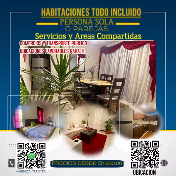 Habitaciones comodas SERVICIOS INCLUIDOS Y AMENIDADES