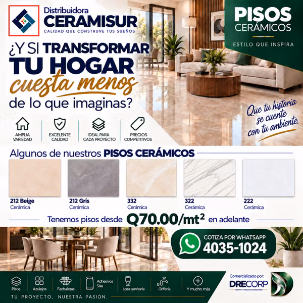 Venta de acabados, Pisos, azulejos, fachaletas, adhesivos, Sisa, loza sanitaria, grifería, etc.