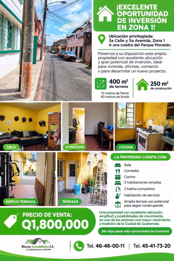 CASA EN VENTA EN ZONA 1 CERCA AL PARQUE MORAZAN IDEAL PARA INVERSIONISTA