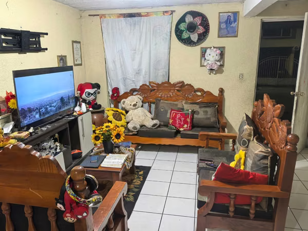 Furnished room, stove and refrigerator