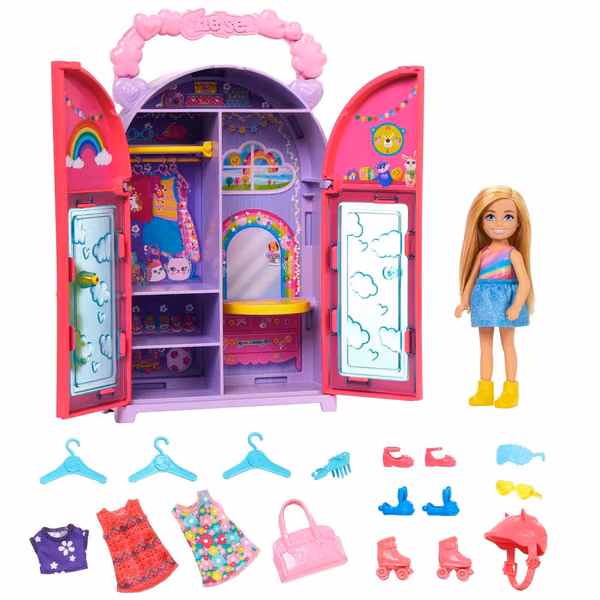 Barbie Chelsea Doll and set with wardrobe, clothes and accessories (17 pieces)
