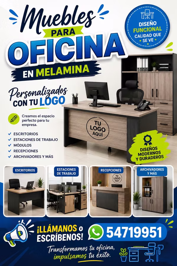 Melamine or wood furniture with printed or recorded advertising