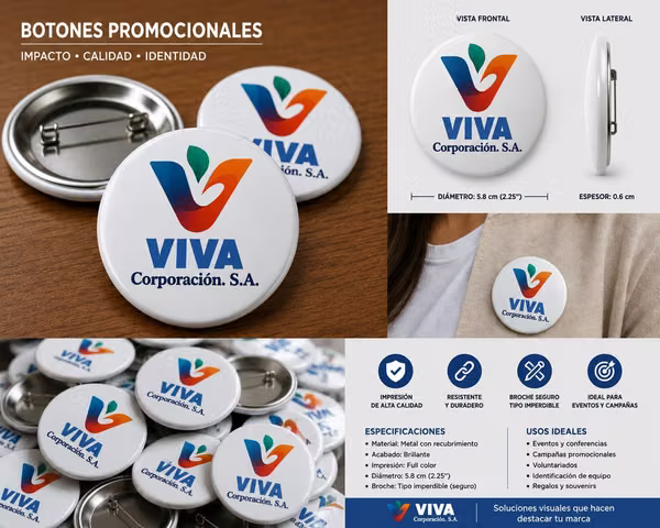 Advertising buttons with your logo, brand, slogan and more in full color