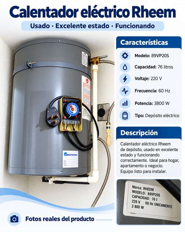 Calentador Eléctrico de Depósito Rheem 76L (Excelente Estado)