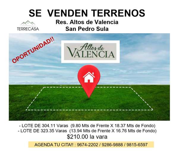 SE VENDEN TERRENOS EN RES. ALTOS DE VALENCIA