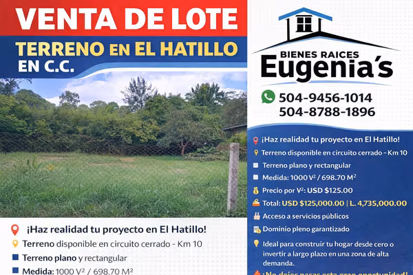 VENTA DE TERRENO EN EL HATILLO EN C.C.