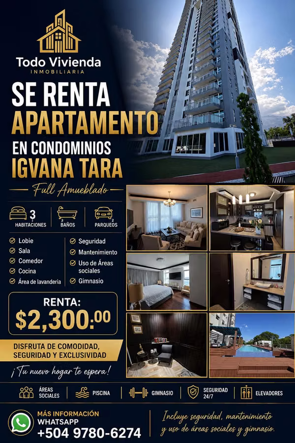 SE RENTA APARTAMENTO FULL AMUEBLADO EN CONDOMINIOS IGVANA TARA