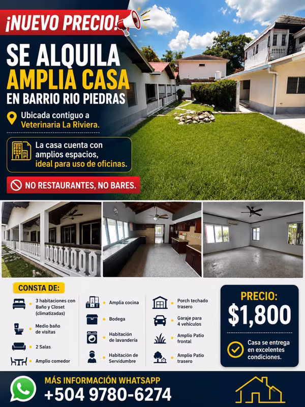 SE ALQUILA AMPLIA CASA EN BARRIO EN RIO PIEDRAS