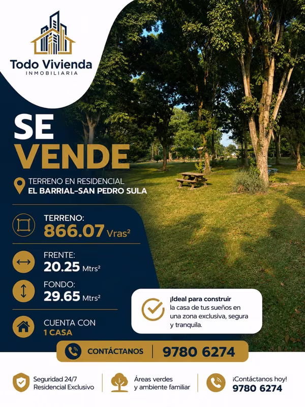 LAND IS SOLD IN RESIDENTIAL THE BARRIO SAN PEDRO SULA