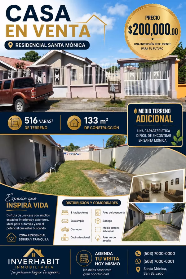 VENTA DE BONITA CASA EN RESIDENCIAL SANTA MONICA