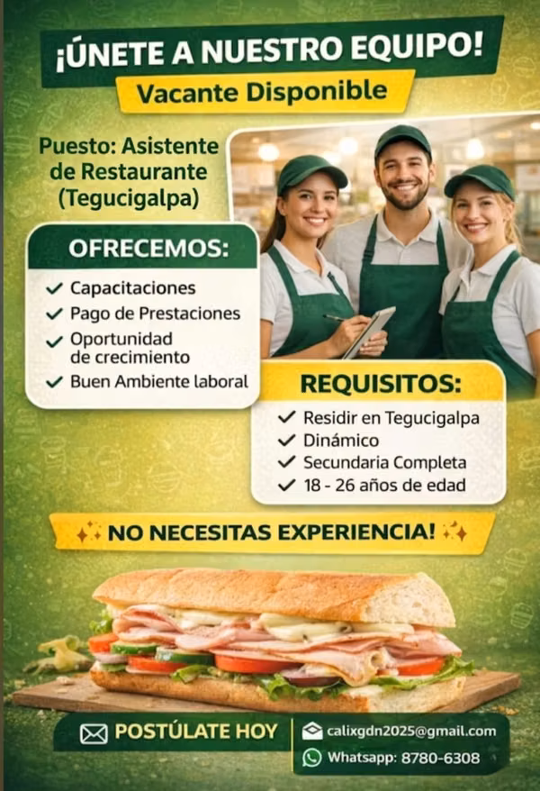 Asistente de Restaurante (Tegucigalpa)
