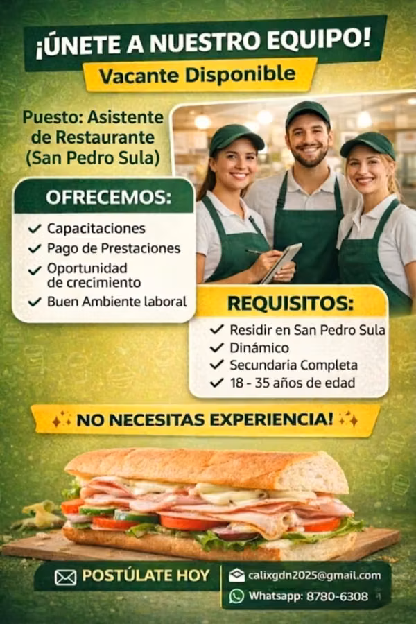 Asistente de Restaurante (San Pedro Sula)