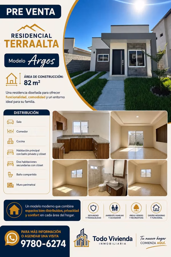 PRE-VENTA EN RESIDENCIAL TERRAALTA Modelo Argos