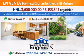 Venta Casa en Residencial El Molinon.