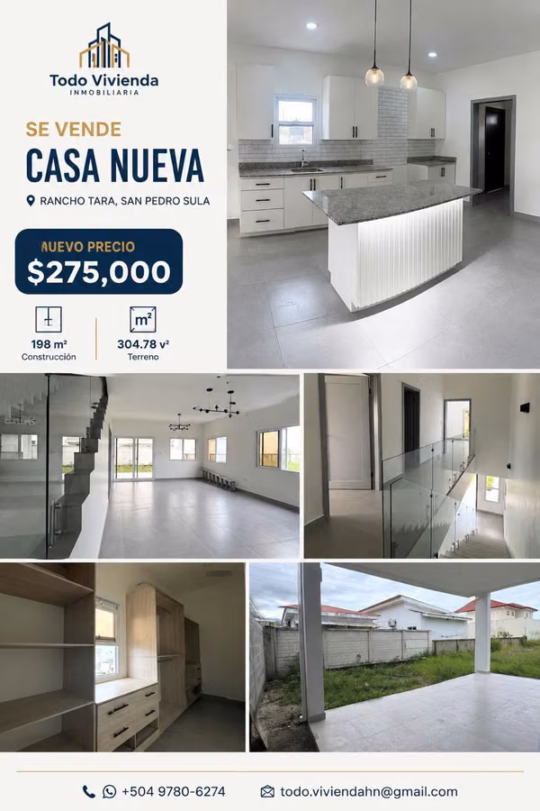 Se Vende Casa Nueva en Residencial Rancho Tara – San Pedro Sula