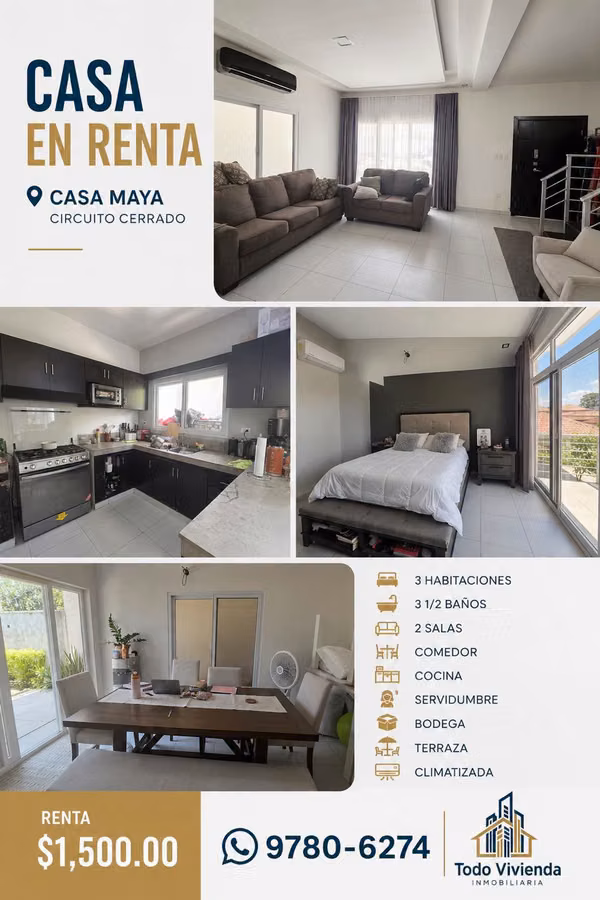 SE RENTA AMPLIA CASA EN RESIDENCIAL CASA MAYA