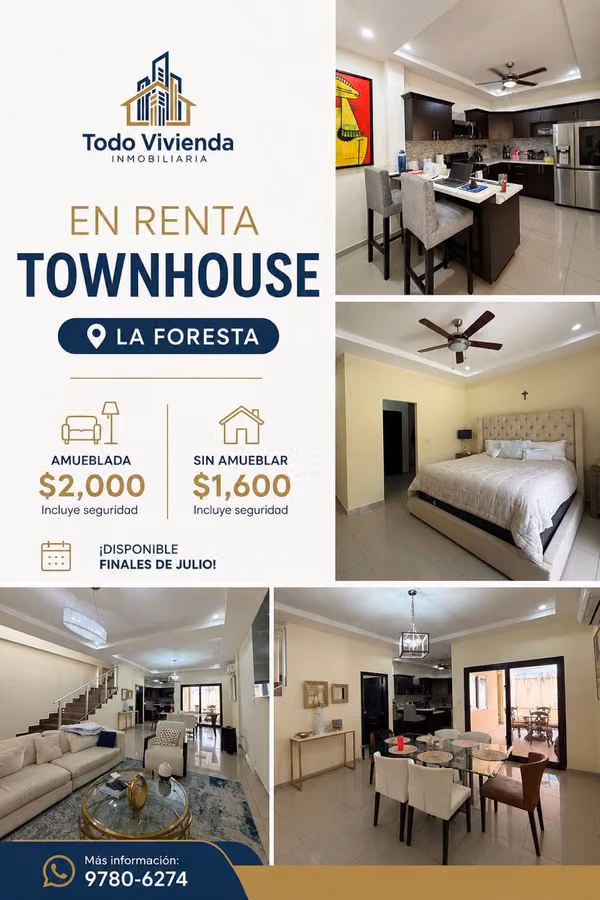 SE RENTA TOWNHOUSE EN RESIDENCIAL FORESTA-SAN PEDRO SULA