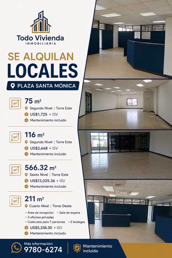 SE ALQUILAN LOCALES EN PLAZA SANTA MÓNICA SAN PEDRO SULA