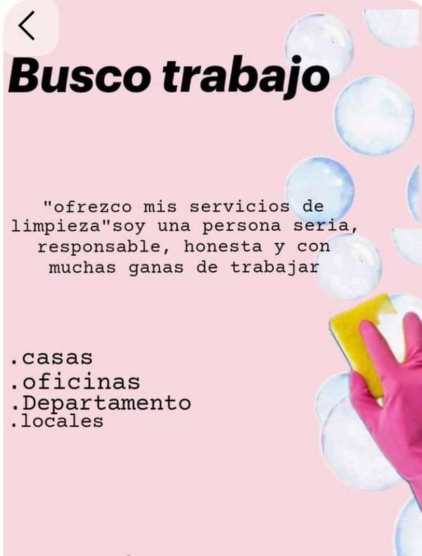 Busco empleo l área de limpieza de oficinas apartamentos